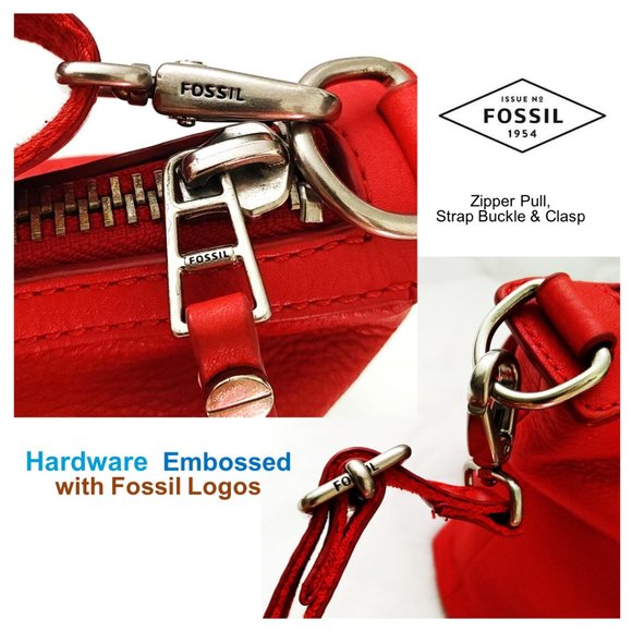 FOSSIL Issue No. 1954 Orange Red Cow Hide Leather Crossbody Satchel Shoulder Bag - Picture 10 of 13